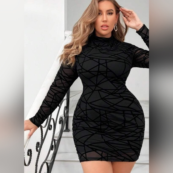 Geometric mesh bodycon long sleeve mini dress sz small/medium - Picture 1 of 7